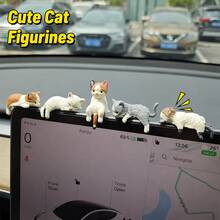 1pc Cute Cat Car Dashboard Ornament, ABS Material, Cartoon Mini Car Accessory Decoration, Suitable For Car And Screen Display - A - View 2