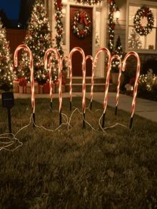 One By Five Christmas Outdoor Decoration LED Solar Powered Candy Cane Lights, Outdoor Holiday Decor Suitable For Garden, Lawn, Pathway, Fence, Yard, Entrance Walkway, Landscape Lighting And Night Scene Atmosphere Decoration - Multicolor - View 10