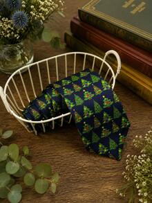 1pc Men's Christmas Holiday Outfit With Christmas Tree Tie. Suitable For Christmas Wear - Dark Blue Christmas Tree - View 4