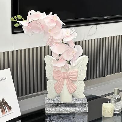 1pc Elegant Butterfly Bow‑Knot Ceramic Flower Vase, Artistic Electroplated Silver Bow Decor Vase, Aesthetic Table Centerpiece Ornament For Living Room Bedroom Entryway Home Decor, Unique Gift For Housewarming Party