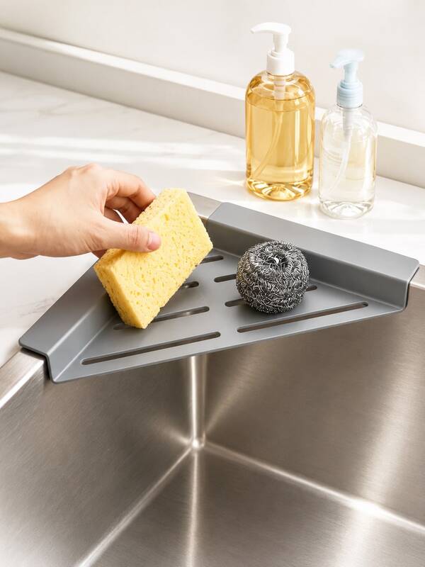 1pc Stainless Steel Triangle Sink Drain Rack, Space-Saving Sink Organizer For Sponges, Dish Soap, Dish Cloths, Brushes, Rags, Sponge Scrubbers, Kitchen Countertop Organizer Rack, Home Kitchen Supplies