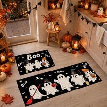 1/2pcs Halloween Ghost Pattern, Vintage Diatomaceous Earth Mat, Super Absorbent, Non-Slip, Perfect For Bathroom, Kitchen And Dining Room, Quick Dry, Machine Washable, Perfect Gift For Home Decor And Bathroom Mat - Multicolor - View 5