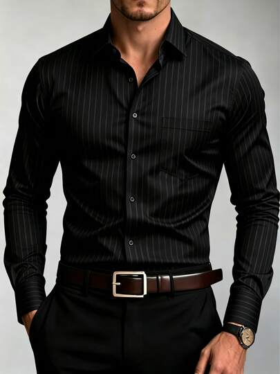 Men's Embossed Vertical Striped Commuter Shirt