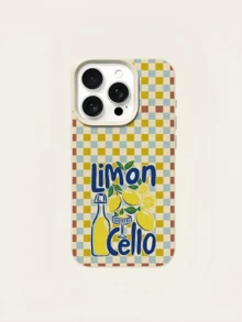 1pc White Checkerboard Lemon Cocktail Personalized Minimalist Full Coverage TPU Anti-Drop Phone Case Compatible With Apple 18 17 16 15 14 13 12 11 Pro Max Air And Series - Multicolor - View 4