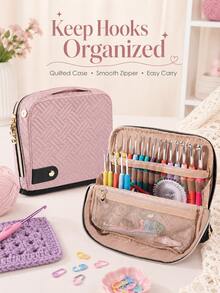 Multifunctional Crochet Hook Carrying Bag, Large Capacity Quilted Knit Needle Storage Pouch, Portable Zipper Handheld Organizer With Multiple Elastic Slots And Mesh Pockets, Suitable For Storing Various Crochet Hooks And Sewing Accessories, Ideal For Travel And Home Use - C-Multicolor Set - View 6