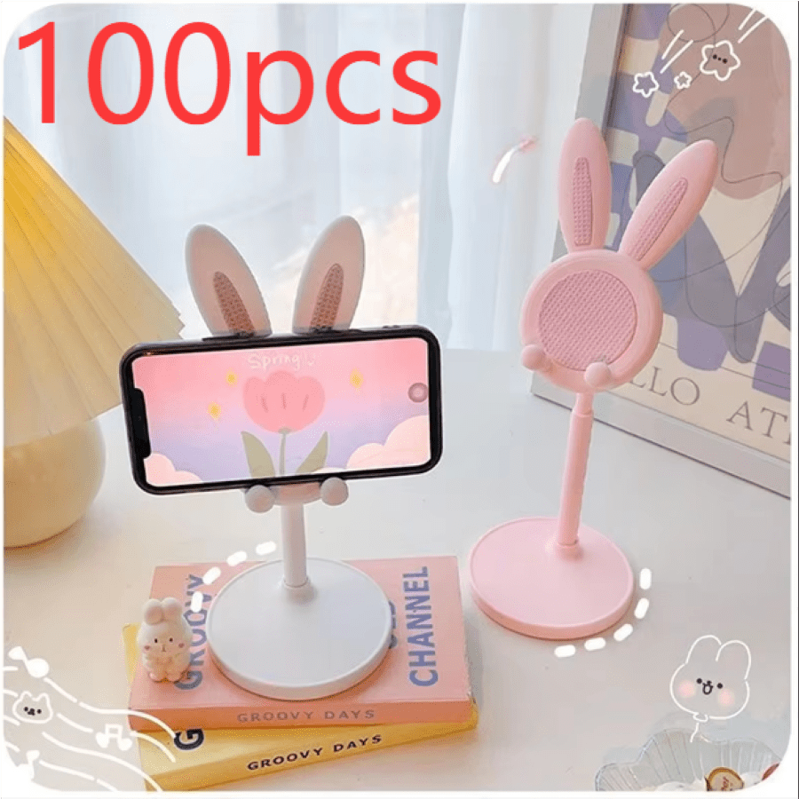1pc Adjustable Plastic Desktop Phone Stand, Minimalist Modern Pink Long Ear Design, Round Base, Mesh Backrest, Practical Holder For Daily Home And Office Use
