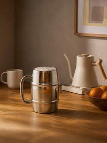 1pc Double-Wall Stainless Steel Beer Mug, Mirror Polished Metal Cup With Raised Ridges, Large Handle And Stable Base, Shatterproof Drinkware, Suitable For Beer, Coffee, Tea, Milk, Home Bar, Saudi National Day, Halloween And Christmas Gift - Multicolor - View 8