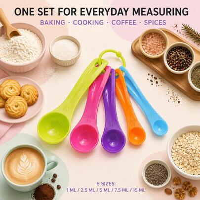 30pcs Bright Color Kitchen Measuring Spoons, Nesting Plastic Spoon Set With Ring For Sugar, Flour, Coffee, Spices & Baking