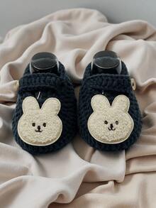 1 Pair Infant Slippers With Rabbit Applique, Beige And White, Infant Shoes - Dark Grey - View 2