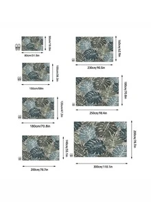 1PC Monstera & Palm Leaf Print Water Blue & Cream Area Rug, Modern Tropical Style Faux Cashmere Rectangular Intertwined Plant Leaf Pattern Machine Washable Floor Mat, Suitable For Living Room, Bedroom, Balcony Home Decor - Multicolor - View 3