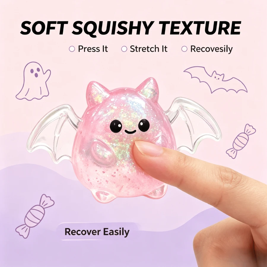 Cute Bat Design Glitter Squishy Toys: Transparent Bat Squishies Filled ...