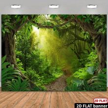 2D Flat Background, 2D Flat Background 2D Flat Background Jungle Forest Photography Backdrop, Tropical Rainforest Natural Landscape Background, Wildlife Zoo Adult Party Decoration Photo Studio Prop, Multi-Functional - A - View 1