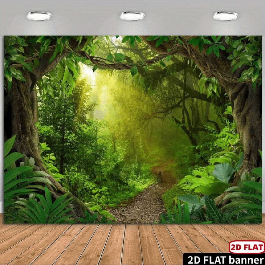 2D Flat Background, 2D Flat Background 2D Flat Background Jungle Forest Photography Backdrop, Tropical Rainforest Natural Landscape Background, Wildlife Zoo Adult Party Decoration Photo Studio Prop, Multi-Functional - A - View 1