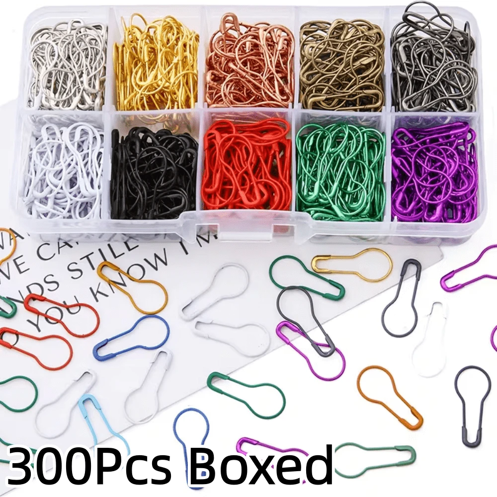 300Pcs Box Of 300 Colorful Gourd-Shaped Safety Pins, Perfect For Sewing And Knitting Marking, Multi-Color Safety Pins, Ideal For Sewing Projects And Clothing Alterations, Packed In Plastic Box With 10 Compartments, Mixed Colors