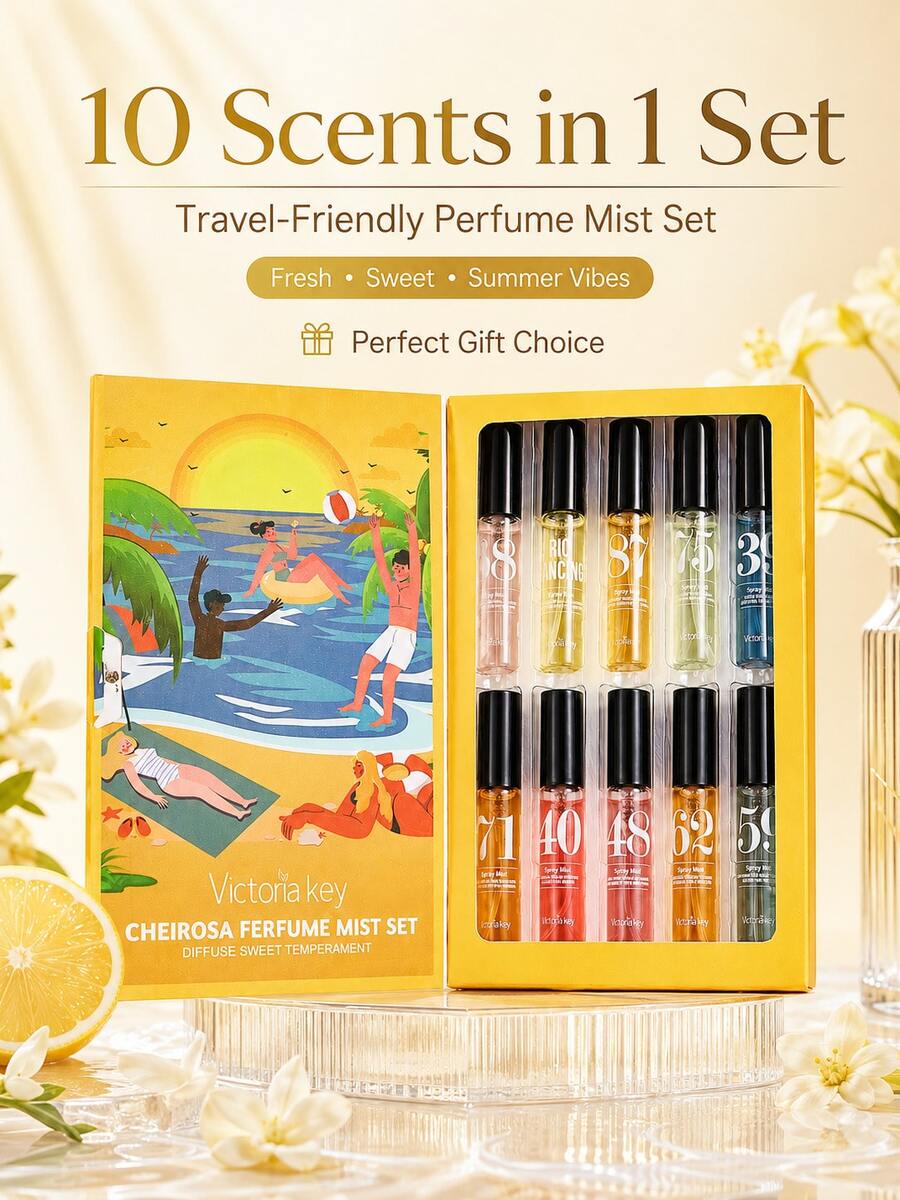 10pcs Women's Perfume Spray Set, Travel Size Body Mist Collection, Sweet Floral & Fruity Scent, Long-Lasting Fragrance, Mini Portable Perfume Gift Box, Suitable For Girls' Daily Use And Vacation Essentials - Multi Scents - View 1