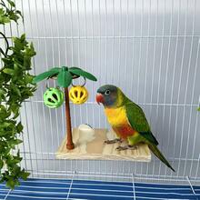 1pc Coconut Tree Shaped Bird Perch Stand, Decorative Parrot Bird Toy With Chewing Bell Ball, Boredom Relief Self-Entertainment Bird Stand, Perch, Cage Decoration For Budgies (Bell Ball Color Random) - A+B - View 4