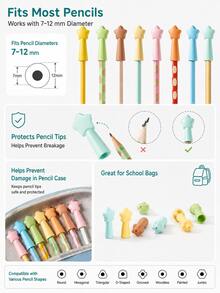 8pcs/Box Star Pencil Eraser Caps, Cute Pencil Topper Sleeve & Pencil Extender Caps For Kids, Kindergarten, Grade 1-2 School Supplies - Multicolor - View 5