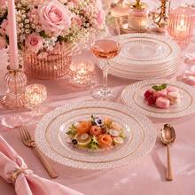50/25/10pcs (7.5in/10.25in) Transparent Rose Gold Diamond Pattern Plates, Reusable And Washable, Ideal For Family Gatherings, Outdoor Picnics, Team Building Activities, Also Suitable For Parties, Weddings, Birthdays, Proms, Dinners, Halloween, Christmas. Tableware, Serving Tray, Birthday Plate, Plate, Tableware, Divided Plate, Dinner Plates, Reusable Plastic Plates. - View 4