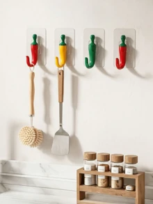 1/5pcs Strong Self-Adhesive Chili Pepper Shaped Hooks, Easy Installation Without Drilling, Suitable For Bathroom Towel Hooks, Closet Hooks, Kitchen Hooks, Door Key Hooks, Hair Accessory Storage Hooks And Various Holiday And Party Decorations - Multicolor - View 2