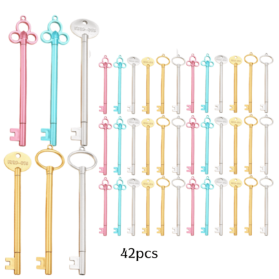 42Pcs Vintage Key Shape Ballpoint Pens,Multicolor Retro Skeleton Key Design Pen,Novelty Decorative Writing Tool For Journal Scrapbook Office School Stationery Supplies
