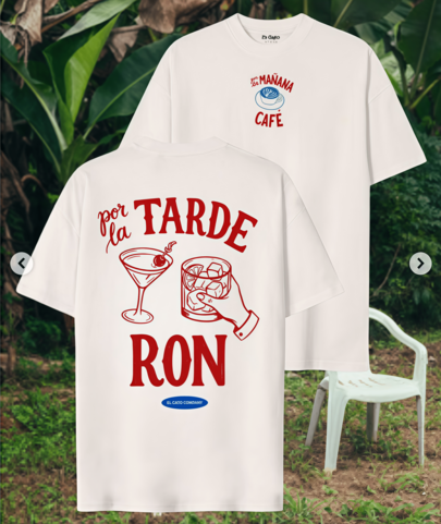 El Cato Company T-Shirt, Double Side Tee With Spanish Coffee & Rum Slogans "Café Por La Mañana Café Por La Tarde Ron", Vintage Oversized Streetwear