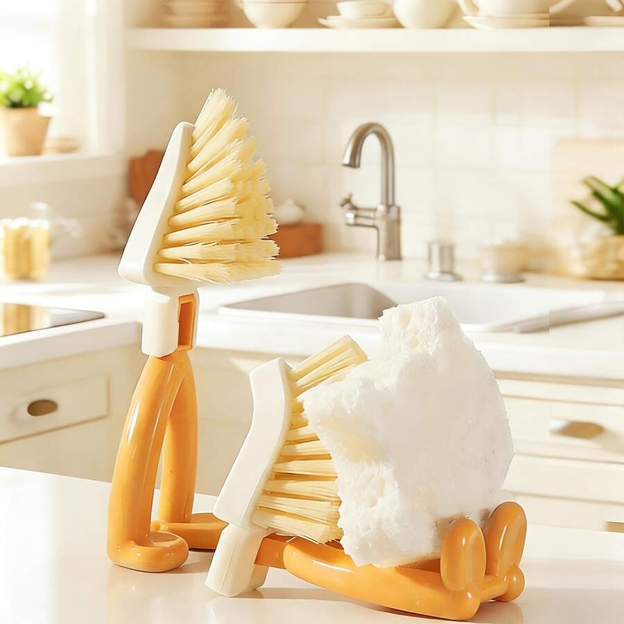 4pcs/Set 2 Multifunctional Foldable Triangular Cleaning Brushes With 2 Hooks, Upright Pot And Gap Brush, Corner Cleaner, Suitable For Kitchen Cookware, Stove, Sink, Dead Angle Gap Household Cleaning Tools - 2 Brushes + 2 Hooks - View 1