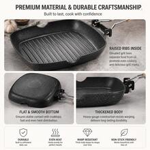 1pc Maifan Stone Non-Stick Steak Grill Pan, Square Striped Frying Pan With Wooden Handle, Oil-Saving Grilling Pan, Suitable For Steak, Meat, Fish And Home Kitchen Cooking - View 9