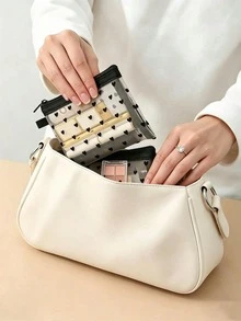 1/2pcs Mini Heart Pattern Mesh Storage Bag, Portable Lipstick And Small Items Organizer, Minimalist Transparent Zipper Makeup Bag (Round Zipper), Multi-Functional Travel Storage Bag/Coin Purse/Jewelry Organizer, Fashionable Back To School Gift - Multicolor - View 5