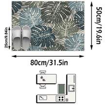 1PC Monstera & Palm Leaf Print Water Blue & Cream Area Rug, Modern Tropical Style Faux Cashmere Rectangular Intertwined Plant Leaf Pattern Machine Washable Floor Mat, Suitable For Living Room, Bedroom, Balcony Home Decor - Multicolor - View 15