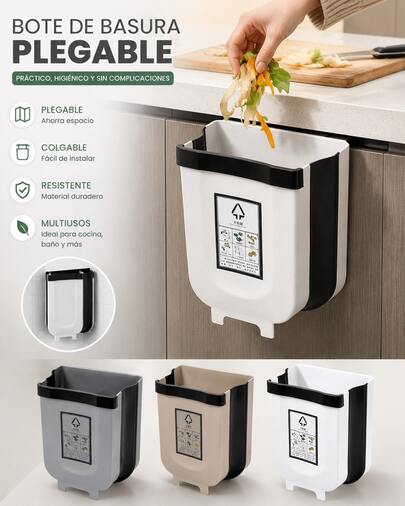 Bote de Basura Plegable Colgante para Cocina, Cubo de Residuos con Diseño Ahorrador de Espacio, Fácil de Instalar y Guardar, Papelera Multiusos para Cocina, Baño, Dormitorio y Hogar, Organizador Práctico para Mantener tus Espacios Más Ordenados, Accesorio Ideal para Uso Diario