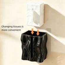1pc Wavy Texture Tissue Box, Glossy Finish Paper Towel Storage Box, Large Opening Easy To Replace Tissues, Living Room Desktop Napkin Holder, Luxury Home Decor - View 4