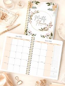 1pc 2026 Floral Monthly Planner For Women, Jan-Dec Calendar With Gold Spiral & To-Do Pages, Office Desk Accessories Note Books For School Teacher Accessories, Halloween Gifts - A - View 3