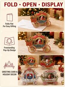 1pc 3D Christmas Pop-Up Greeting Card, Creative Holiday Paper Card, Elegant Carriage Design, Christmas Celebration Festival Decoration Card, Surprise Message Card - 3D - View 9