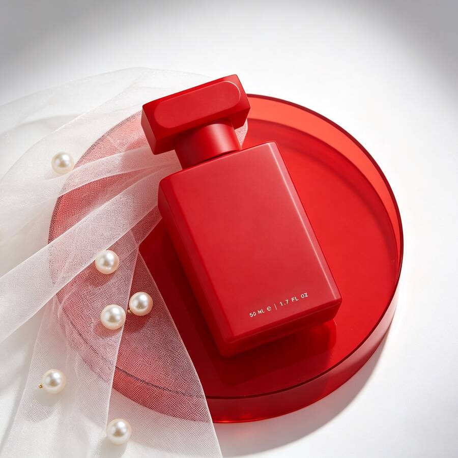 رذاذ عطر قوي بنوتة عطرية أنيقة وعميقة، بروفايل عطري متعدد الاستخدامات من الفواكه الطازجة إلى الخشب الدافئ، زجاجة عطر حمراء مطفية أنيقة
