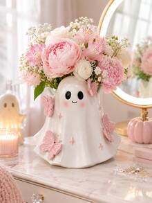 1pc Cute Ghost Vase, Pink Butterfly Decor, Kawaii Halloween Vase, Spooky Season Home Decor, Suitable For Living Room, Bedroom, Table, Shelf And Desk, Aesthetic Room Decor, Autumn Halloween Decoration, Tabletop Centerpiece, Gift For Women And Girls - C - View 9