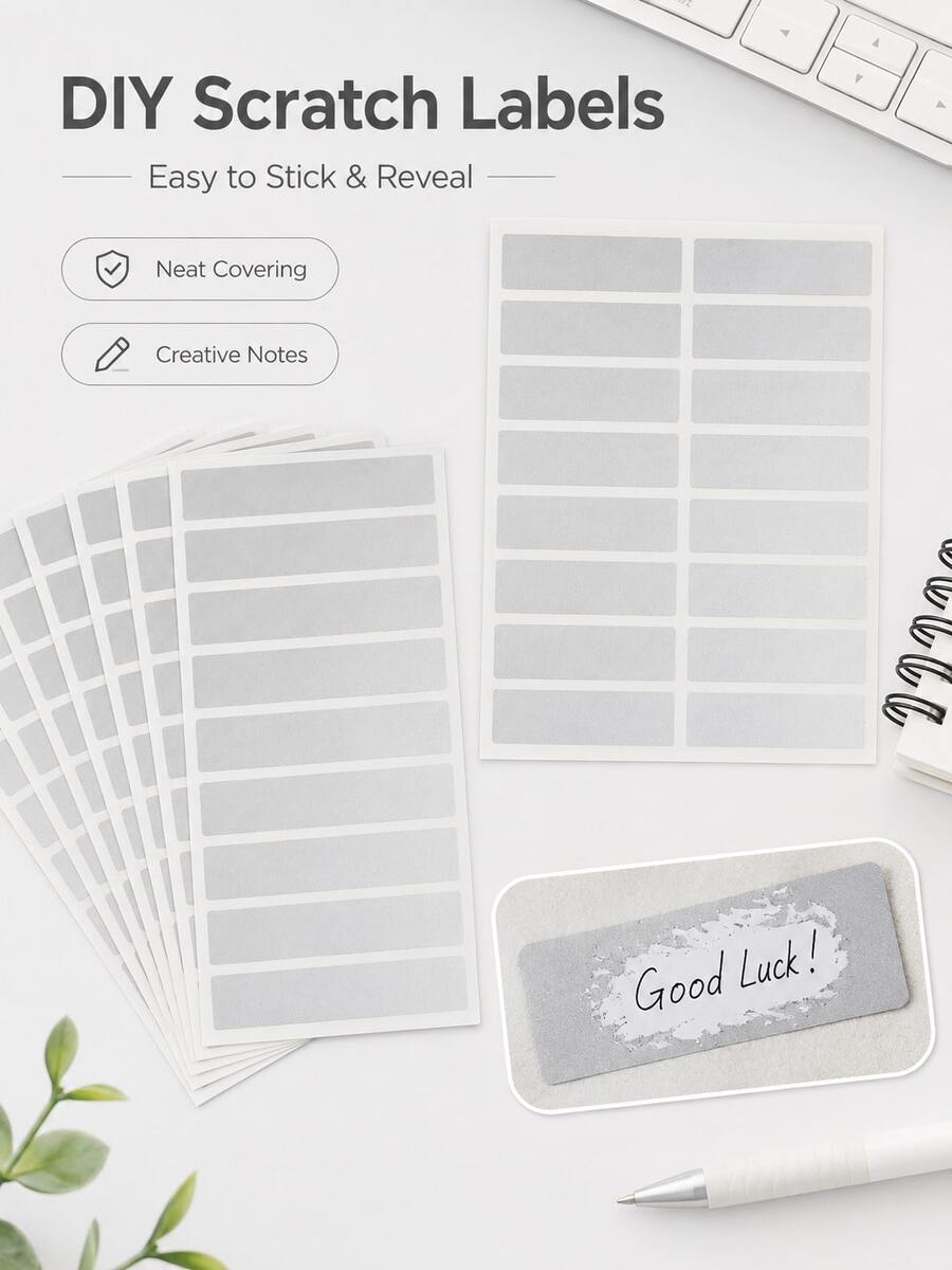 50pcs Large Capacity Scratch-Off Reveal Stickers, Silver DIY Scratch-Off Stickers, Self-Adhesive Reveal Stickers, Suitable For Cards, Gifts, Games, Rewards, Party Favors And Creative Crafts