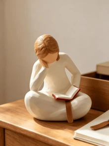 تمثال فتاة تقرأ من الراتنج، ديكور رف كتب ومكتب حديث بسيط، مناسب للمنزل وغرفة المعيشة والمدخل وغرفة النوم والدراسة وديكور مكتب العمل، هدية تخرج خاصة - فتاة تقرأ كتاباً - مشاهدة 4