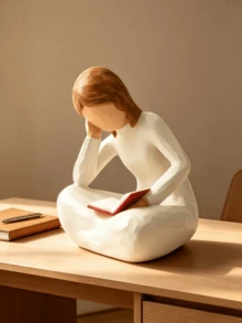 1pc Resin Reading Girl Statue, Modern Minimalist Bookshelf And Desktop Decor, Suitable For Home, Living Room, Entryway, Bedroom, Study, Office Desktop Decoration, Special Graduation Gift - Girl Reading Book - View 3