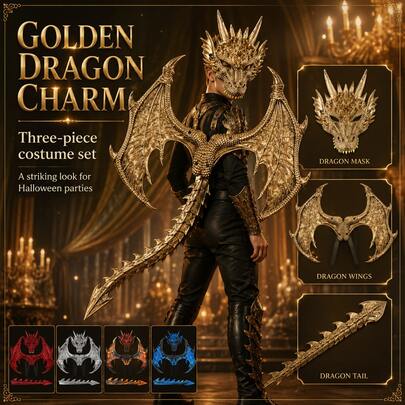 Latest Upgraded RP Dragon Costume Set, Halloween Decoration Dragon Wing Tail Mask Set, Suitable For Christmas, Halloween, Easter Gift - Dragon Warrior Full Costume, Halloween Theme Outfit, Party Dress, Includes Mask + Wings + Tail, 17 Color Options (Actual Product May Differ Slightly From Images)