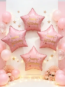 6/12pcs Pink Star Happy Birthday Balloons, Party Set Props, Decoration Props, Suitable For Forest Theme, Romantic Atmosphere Set Props - Pink Star-shaped Balloon - View 5