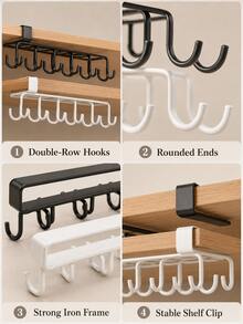 2pcs - (Piano Key Hook + Hanging Hook) Hat & Bag Storage Rack, Belt Storage Rack, Closet Accessory Storage Rack (Includes 6 Hooks), Clothing Storage Rack, No-Drill Simple Storage Rack, Closet Hook Organizer - Multicolor - View 9