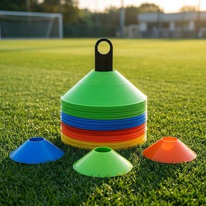 10 Stück Trainingsmarker (inklusive Aufbewahrungsständer + Aufbewahrungstasche) Fußball Agilitätskegel, Basketball Spielfeld Hindernismarker, Fußarbeit, Geschwindigkeit, Koordinationstraining, leicht und tragbar Sporttrainingsausrüstung, einfach zu transportieren