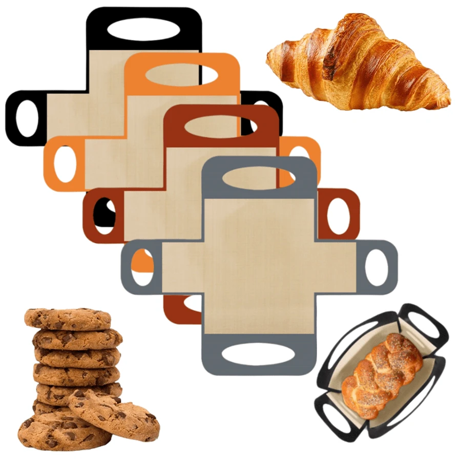 3pcs Home 4-Handle Toast Baking Mats, Non-Stick Silicone Bread Release Pads, Oven Baking Dedicated, With Handle Ears For Easy Removal Of Baked Bread, Washable And Machine Washable For Repeated Use, Alternative To Baking Parchment Paper, Compatible With Toast Box, Bread, Cookies, Roasted Meat Multi-Use, Kitchen DIY Baking Tools, Multiple Colors Available