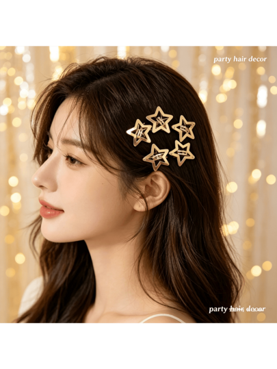 30/10pcs Women's Hair Clips Gold & Silver 3cm Metal Star Hair Clips, Sweet Elegant Five-Pointed Star Hair Accessories Set, Christmas Stocking Fillers, Gifts For Women, Essential Accessories, Back To School, Christmas Gifts, Halloween Gifts, Holiday Gifts, Travel Essentials, Vacation Essentials