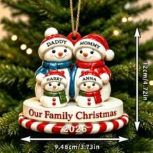Custom Christmas Snowman Ornament, Personalized 1-9 Names Family Decor, Customized Xmas Keepsake Gift, Customizable Tree Hanging Ornament For Family Christmas Party Decorations - Style F - View 2