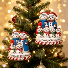 Custom Christmas Snowman Ornament, Personalized 1-9 Names Family Decor, Customized Xmas Keepsake Gift, Customizable Tree Hanging Ornament For Family Christmas Party Decorations - Style F - View 4