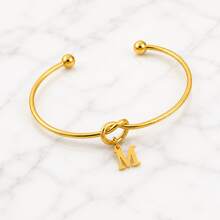 1 pieza Nuevo brazalete clásico con colgante de inicial y corazón abierto para mujer - Amarillo Oro - Ver 3