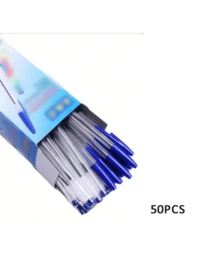 50 piezas/Set Juego de bolígrafos, 3 colores: rojo/negro/azul, tinta a base de aceite, para uso estudiantil, en caja, esencial para volver a la escuela - Multicolor - Ver 1