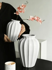1件耐碎仿陶瓷塑料花瓶，現代極簡居家裝飾，白色條紋紋理圓柱設計，優雅多功能裝飾花瓶，適用於婚禮、辦公室、季節性展示，室內/室外全年使用 - 1PC - 查看 1