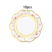 10pcs/60pcs/120pcs 7.28 Inch Floral Paper Plates, 6 Styles Gold Foil Rimmed Party Paper Plates, Pink/Blue/Yellow/White Flower Decor Paper Plates Suitable For Wedding, Bridal Shower, Birthday Tea Party, Paper Plates For Appetizers, Desserts, Snacks, Suitable For Large Gatherings - Multicolor - View 9